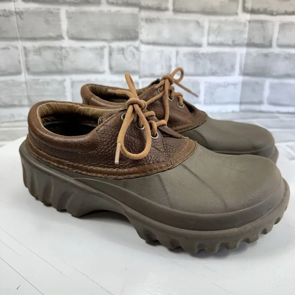 Crocs All Terrain Axle Men's 8 Brown Leather Duck Boat Lace Up Clogs Comfy Shoes